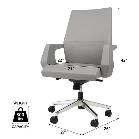 Kick Back All Day With This Legit Ergonomic Executive Office Chair Featuring Smooth Adjustable Reclining Lock Tilt Water Resistant Faux Leather Cushion Sturdy Aluminum Pedestal Base And Silent Rolling Wheels For Your Prime Home Office Setup In Cool Grey, dimensions 22in width, 21in depth, 42in height.