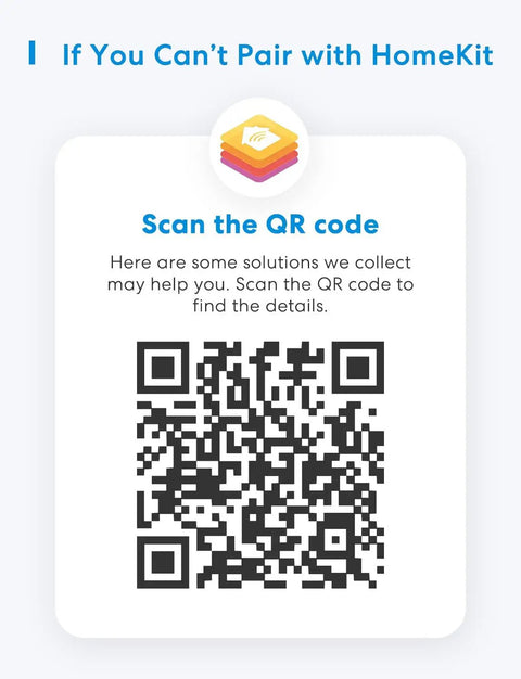 QR code troubleshooting guide for pairing Smart Plug Mini 15A WiFi With HomeKit Siri Alexa Google Assistant remote control app.