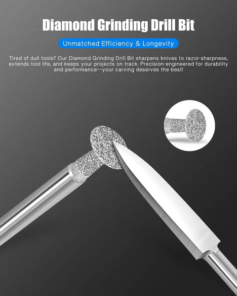 Close-up of a Diamond Grinding Drill Bit designed for shaping and sharpening, part of the 10 Piece Rotary Tool Bits Set For Wood Carving Engraving And Detail Work With 1/8 Inch Shank Heavy Duty Drill Bits For Shaping Grinding To Smash Through Any Craft Project With Zero Sweat.