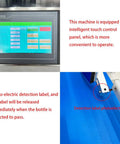 High Speed Automatic Label Applicator For Round Bottles Featuring Smooth Riding Conveyor Tracks Pro Level 200 Unit Per Minute Arrangement showing touch control panel.