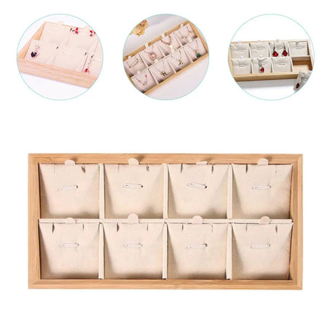 Retro Wooden Jewelry Organizer Tray With Eight Grids To Keep Your Bling Slick And Prevent Tangles While Displaying Necklaces And Earrings On Any Desk Surface.
