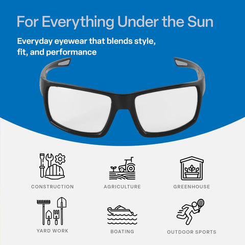 Lightweight Anti Fog Safety Glasses With Scratch Resistant Lenses And UV Protection For Outdoor Adventures DIY Projects And Active Running, black frame, clear lenses.