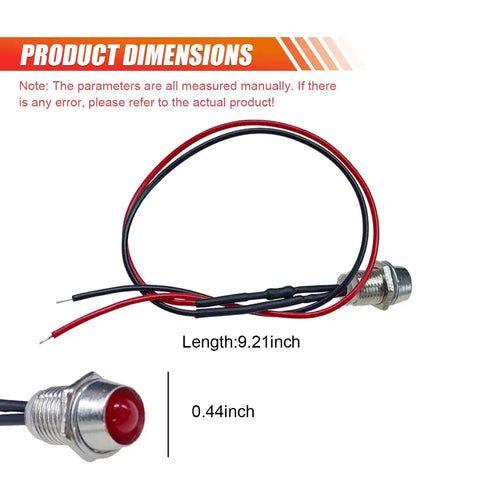 Dimensions of Red LED Indicator Light 4 Pack 12V Waterproof Metal Car Signal Lamp With Wire 8mm Dash Pilot Bulbs for vehicles