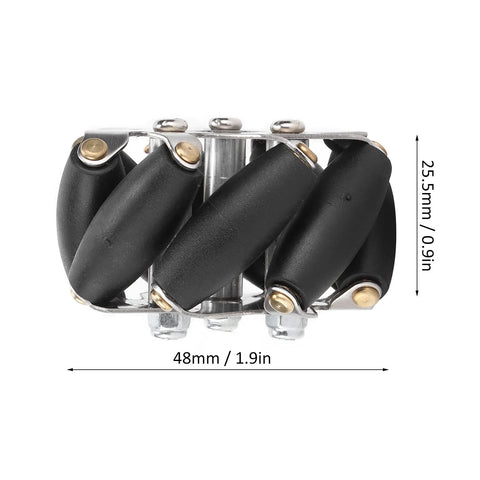 48mm Mecanum wheels for robot car with eight rollers for omni-directional movement and easy installation for DIY robotics projects.