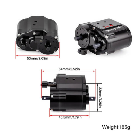 Kick Up Some Dust With This Badass Dual Speed Transfer Case Gearbox Featuring A Rock Solid Aluminum Build And Selectable Torque Ratios For Nasty Terrain Rc Crawling Rides, showing dimensions and design.