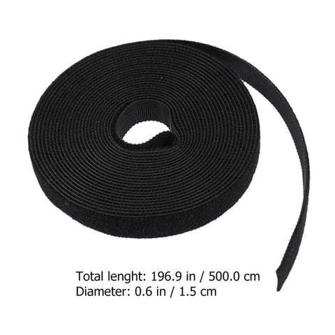 Hella Durable Self Gripping Cable Ties Black Two Roll Bundle for Slick Wire Management, 196.9 in long, 0.6 in diameter.