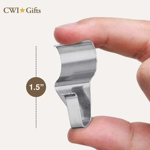 View of Low Profile 1.5 Inch No Hole Hook For Vinyl Siding Gray, Rust Proof Stainless Steel Seam Gripper held between fingers, 1.5-inch size shown