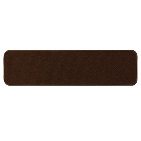 Set Of 15 Skid Resistant Carpet Stair Treads In Chocolate Brown 8 Inch By 27 Inch With Rubber Backing For Non Slip Safe Steps And Easy Install On Most Stairs, single tread view.