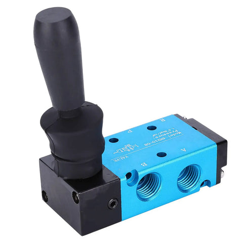 Aluminum Alloy 2 Position 5 Way Hand Lever Pneumatic Valve With One Quarter Inch Fine Thread Air Control Component And Six Ring Seal For Industrial Pneumatic Systems Workhorse, blue body