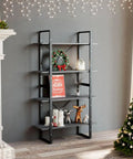 4 Tier Solid Pine Wood Book Cabinet In Gray, a chunky industrial style bookshelf, 55.1 inch tall, adorned with holiday decor.