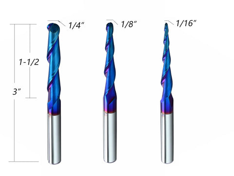 Ballnose Upcut CNC Spiral Router Bit With One Quarter Inch Shank For 2D And 3D Carving Pro Grade Nano Blue Coating For Sharp Edges