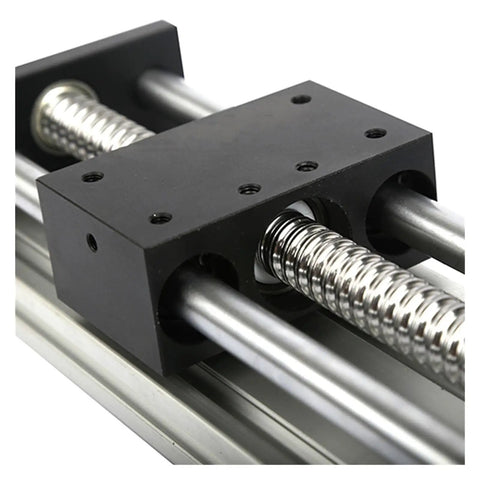 Close-up of 200mm Travel Linear Actuator System With Stage A Linear Guide Rails For CNC Equipment, Ball Screw Driven Module