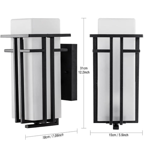 Outdoor Wall Mount Lantern One Light 12.2 Inch High Modern Exterior Porch Light with Frosted Glass Durable Die Cast Aluminum