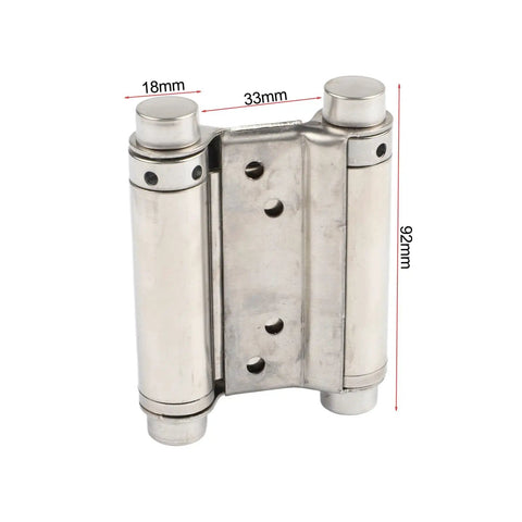 Double Spring Hinge Metal Double Sided Door Automatic Self Closing Hardware For Saloon And Cafe Doors closeup with measurements