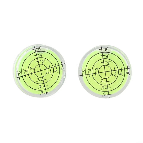 Ehlivhall 2Pcs For Mini Bubble Level 32X7mm For Acrylic For Spirit Level, green circular bubble levels showing measurement marks.