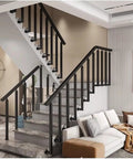 No Sweat Square Metal Stair Railing Spindles Pre Drilled Side Mount Banister Posts In A Full Twenty Pack with stylish black finish.