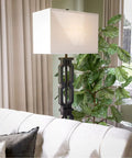 Tall Black Floor Lamp With White Rectangular Shade, 59.5 Inch Height in living room setting