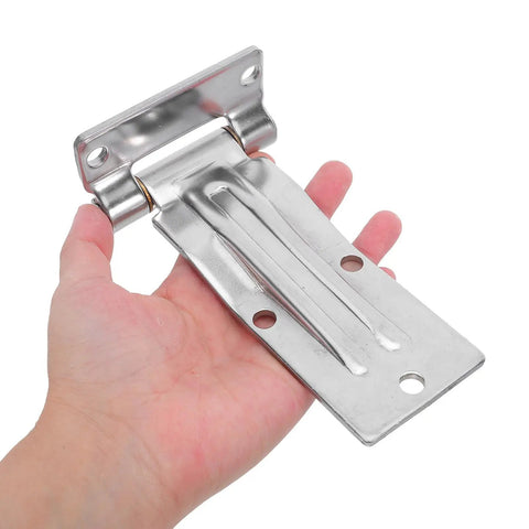 Heavy Duty Stainless Steel Trailer Hinge Set For Rear Doors And Utility Truck Bins, Marine Grade Corrosion Resistant, Easy Universal Installation, Triangle Hole Spacing, Smooth Quiet Operation For Dump Trailer Doors And Coastal Environments. Handheld hinge with triangle hole spacing.