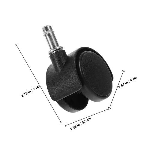 4 Pack 1.5 Inch Stem Swivel Caster Wheels With Kickback Brakes For Trash Bin Appliance Smooth Rolling Rubber Casters side view with dimensions