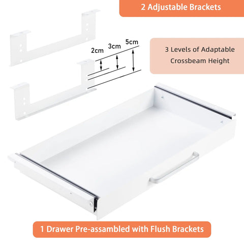 Under Desk Drawer Organizer 21 Inch White With Adjustable Brackets Sliding Pull Out Pencil Drawer