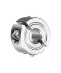 Two Piece Clamp On Shaft Collar For One Quarter Inch Shaft, Eleven Sixteenth Inch Outside Diameter, Five Sixteenth Inch Width, 304 Stainless Steel Axle Collar Clamp, Set Screw Style, Holds Tight, Durable Anti Corrosion Positioner Stop Spacer, side view