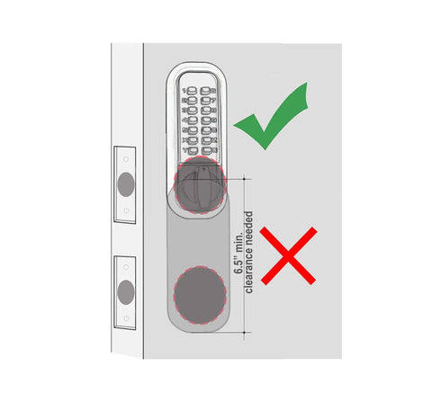 Diagram of Keyless Entry Mechanical Deadbolt Lock With Passcode Required For Locking And Unlocking, clearance instructions visible