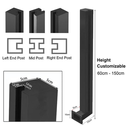 Heavy Duty Kickass Black Deck Railing System Wall Mounted Balcony Guardrail Fencing Kit showing customizable height posts