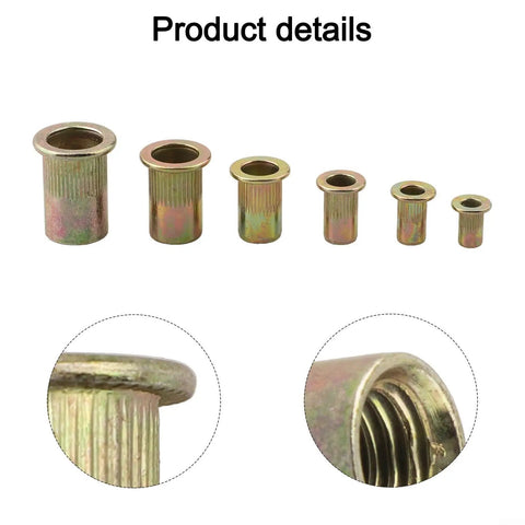 Top Tier 150 Pc Rivet Nut Assortment Kit featuring Zinc Plated Carbon Steel Threaded Insert Nuts For Heavy Duty Automotive Sheet Metal Repair And Fabrication Projects With M3-10 Sizes Perfect For Pros And DIYers Alike To Get The Job Done Right. zinc plated carbon steel rivet nuts in M3-M10 sizes