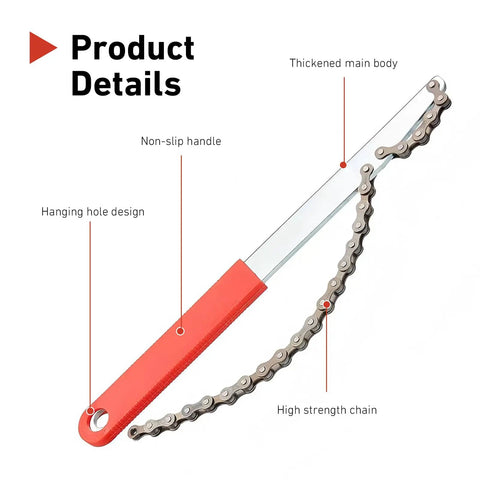 All In One Beefy Pro Grade Bike Freewheel Removal Tool Set With Chain Whip and Cassette Lockring Nut Kit showing chain whip details