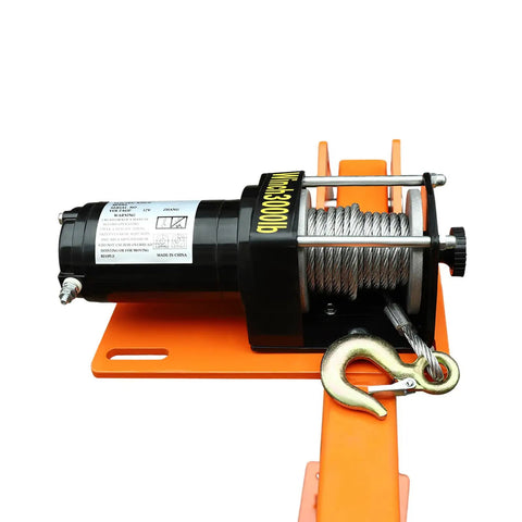 Heavy Duty 1100 Lb Truck Bed Crane Hoist With Electric Winch, showing winch motor and steel rope, designed for heavy lifting tasks.