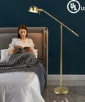 Metal Floor Lamp With Adjustable Swing Arm Reading Light, 9W Brass Task Lamp For Living Room, Bedroom And Office, gold by bed