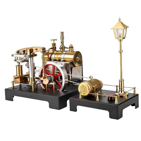 Steam Engine Model Kit With Boiler And Lamp Scene, fully metal beam engine, DIY, centrifugal regulator, on black base