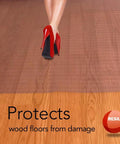 Clear Vinyl Floor Protector Runner For Hard Floors With Dual Pad Pattern showing protection on wood surface from high heels