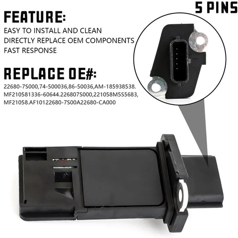 Mass Air Flow Sensor For Nissan Altima Sentra 350Z 370Z Frontier 22680 7S00A Replacement MAF Sensor with 5 pins
