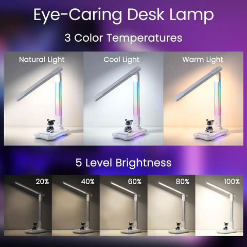 Gaming Desk Lamp With Music Sync RGB Lights Wireless Charger And USB Port Aluminum Alloy Touch Lamp color modes