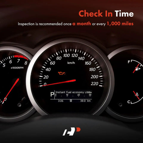 Dashboard with speedometer, odometer, and oil gauge indicating maintenance needed. Includes Check In Time reminder.