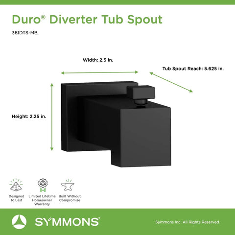 Duro Diverter Tub Spout Square Matte Black Pull Up Diverter Swaps Between Spout And Showerhead Five And Five Eighths Inch