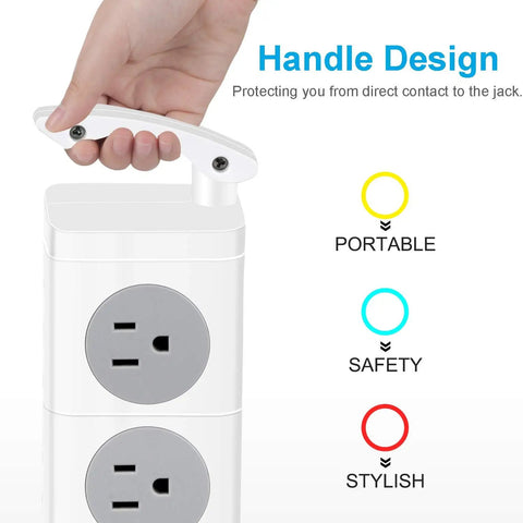 Power Strip Tower With 12 AC Outlets And 3 USB Ports, Long Extension Cord, Surge Protector With handle design for portability