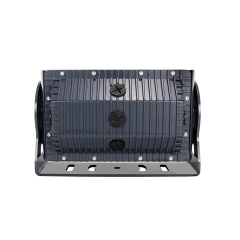 Rugged 50 Watt LED Flood Light With Hella Wide 90 Degree Beam Includes Stainless Steel Trunnion, back view with mounting bracket.