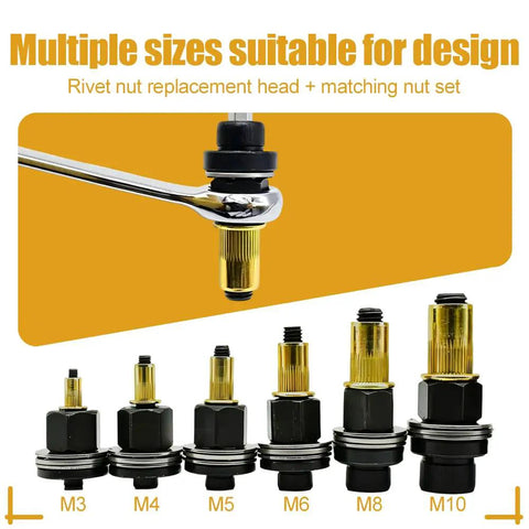Rivet Nut Tool Set With 6 Sizes M3 M4 M5 M6 M8 M10 Hand Rivet Nut Setter Kit Plus 60 Nuts Heavy Duty Carbon Steel Build Quick Install