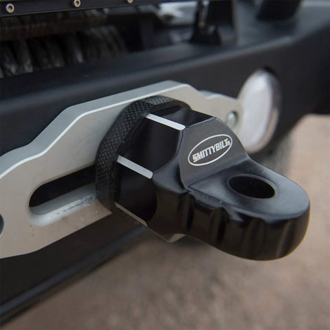 Black AWS Aluminum Winch Shackle for safer, stronger off-road recovery, fits synthetic rope and half-inch wire cable