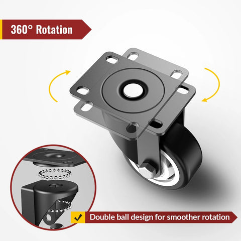 heavy duty 3 inch swivel caster wheels with 360-degree rotation and double ball design for smooth movement on various surfaces