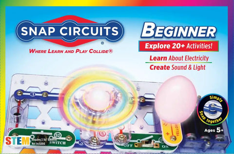 Image of Beginner Electronics Snap Together Kit For Kids Ages 5 To 9 STEM Exploration Project Kit To Build Real Working Circuits Safe For Young Builders Colorful Instruction Book 2016 Edition box showing colorful electronic components.