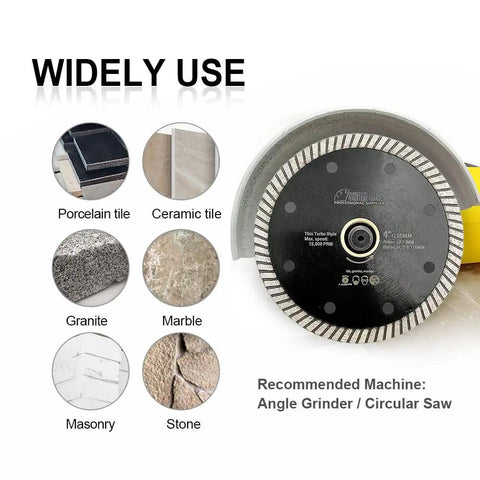 Beast Mode Ultra Thin Diamond Turbo Blade Set displayed with various tile materials for cutting