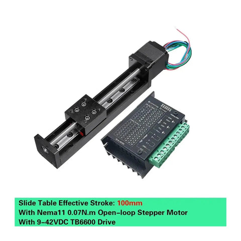 Slide Table Kit For CNC Systems With T Type Linear Guide Rail Stage 50mm Stroke And 6mm Pitch Electric Linear Stage shown with 100mm stroke.