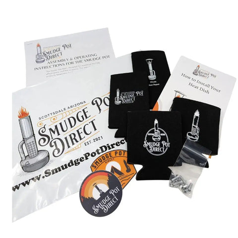 Smudge Pot Direct packaging with assembly instructions and parts for Outdoor Smudge Pot Heater With Heat Dish For Long Night Warmth.