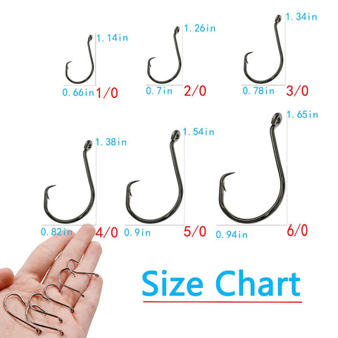 Saltwater Circle Hooks Set 160 Pieces With 6 Sizes High Carbon Steel Catfish And Octopus Fishing Hooks Size Chart