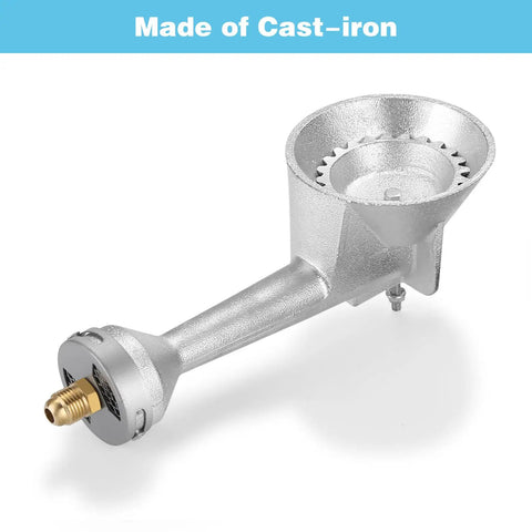 Beefy Cast Iron Propane Burner Head With 20 PSI Regulator And Hose, heavy-duty outdoor cooking burner, brass fittings, front view