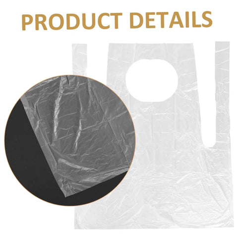Transparent plastic sleeveless apron showing details, perfect for kitchen grilling and dirty chores, pack of twenty-five.