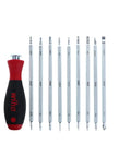 Drive-Loc VI Interchangeable Blade Set With Durable Pouch, 10 Piece, CVM Steel With Hard Chrome Finish, adjustable blades displayed